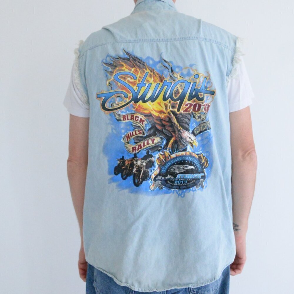 Y2K 13' Hot Leathers Sturgis Black Hills Light Sleeveless Eagle Biker Shirt L